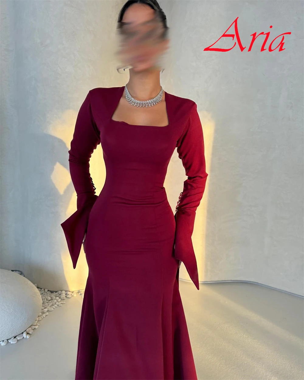 Op maat gemaakte klassieke jersey avondjurk Eenvoudige galajurken met vierkante kraag Hoge kwaliteit sweep trein Jurken voor speciale gelegenheden