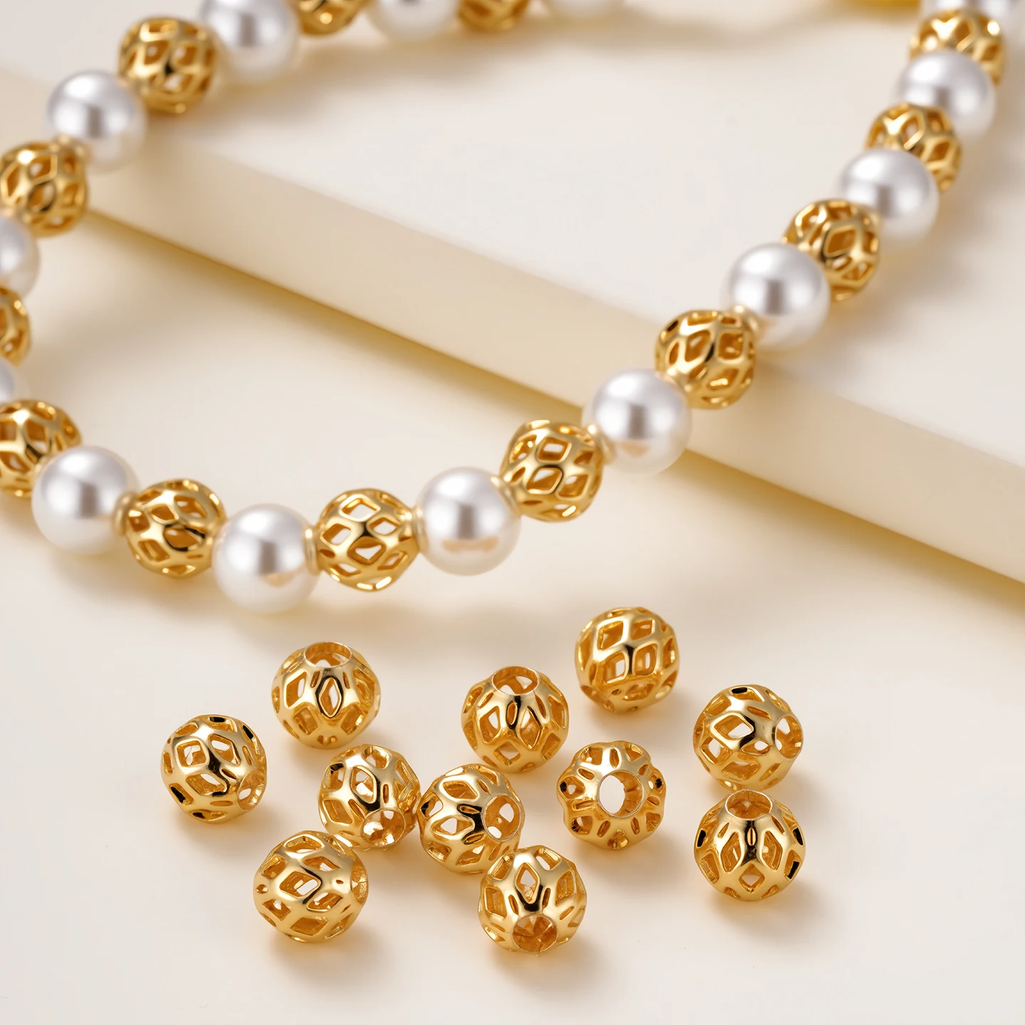 

5-10Pcs 18K Gold Color Plated Brass Metal Hollow Spacer Beads DIY Jewelry Making Supplies For Bracelet Necklace Findings