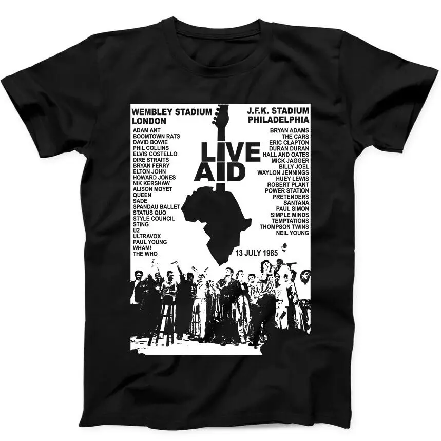 Live Aid Concert Music Gig Event Live 1985 Wembley 80s Gift Tee Black T Shirt 30