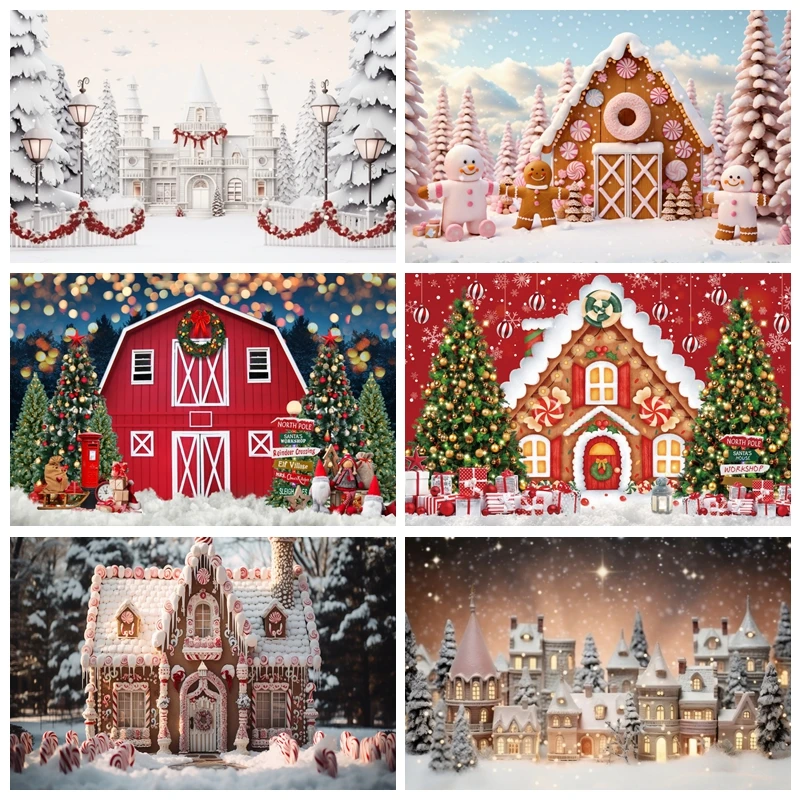 Christmas Gingerbread House Backdrop for Photography Winter Merry Xmas Tree Background Baby Shower Birthday Party Decor Banner