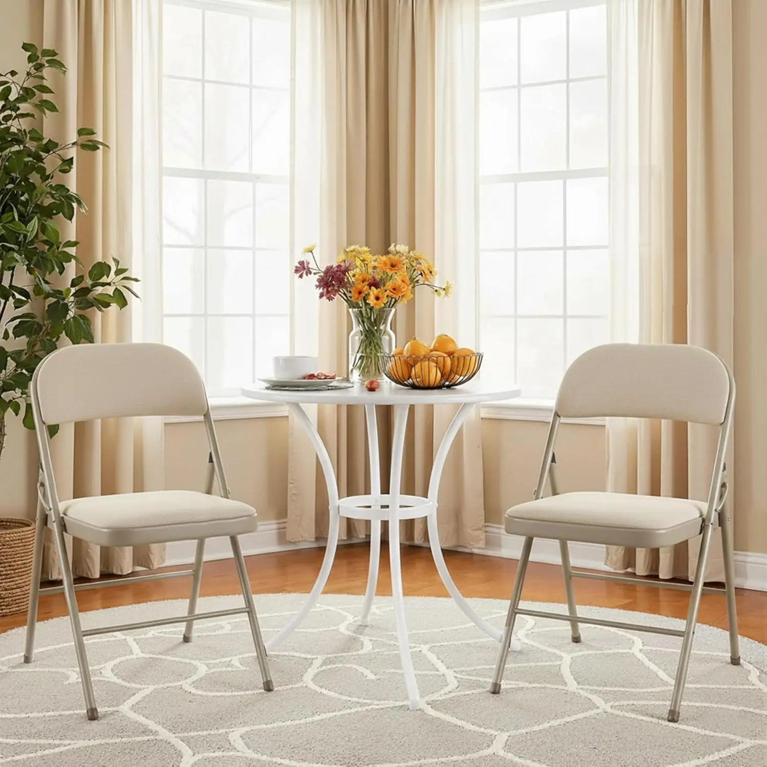 

Dining Chairs Set of 2, Leather Cushion Foldable Contemporary Kitchen Side Chair with Padded Back & Sturdy Metal Legs, U