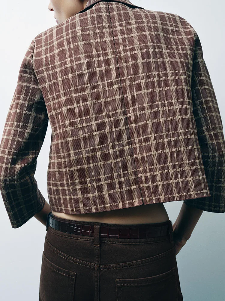 خريف 2025 وصل حديثًا معطف نسائي محبوك منقوش بياقة مقلوبة 7/8 Sve ملابس خارجية قابلة للتنفس وEle