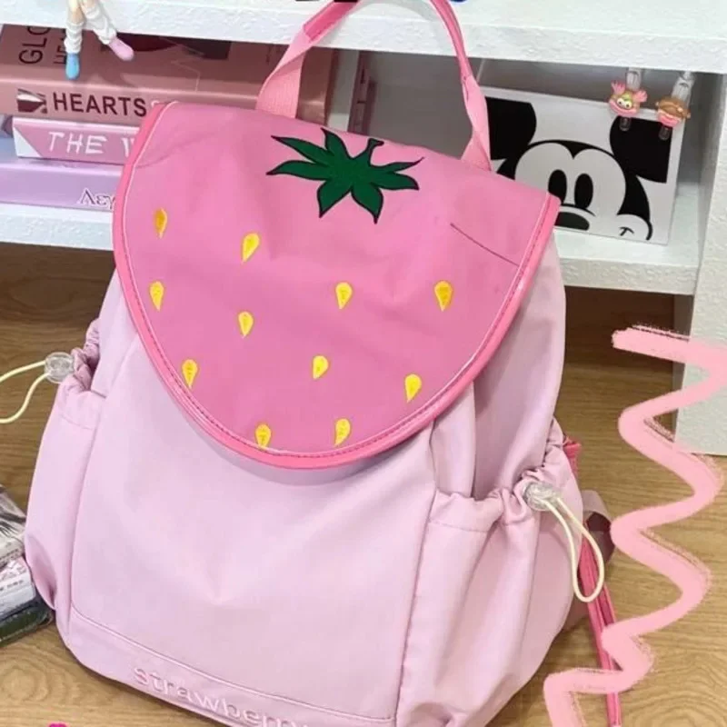 Apple Red Backpacks Back To School Kawaii Y2K Guava Cartoon Nylon 10 Inch Student Versatile Backpacks Zipper Mini Backpacks New