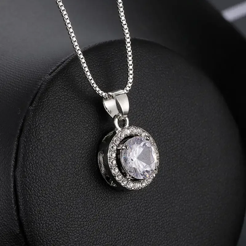 جولة هندسية حجر الراين الزركون قلادة أقراط قلادة مجموعة للأزياء النساء الزفاف مجوهرات الزفاف اكسسوارات هدية