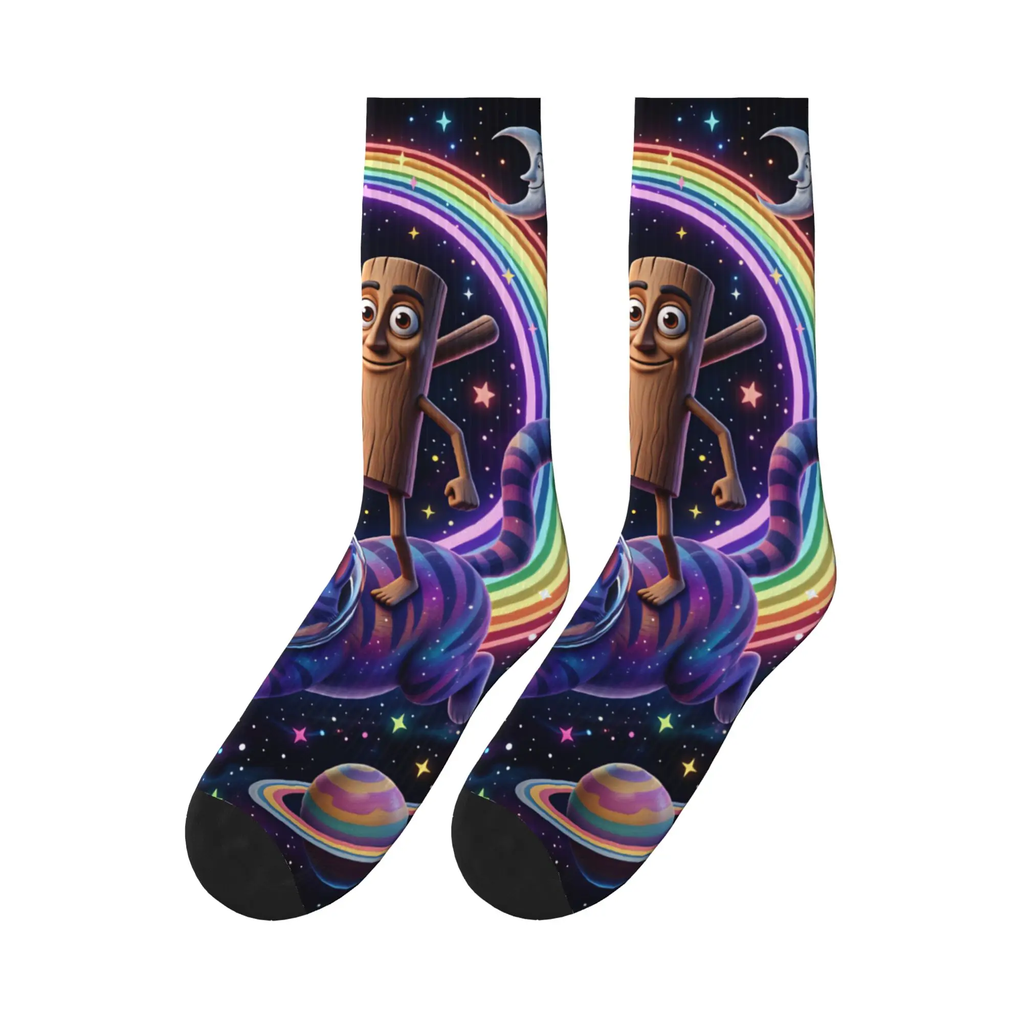 Tung Tung Sahur Rainbow Space Cat Funny Meme Socks Autumn Stockings Men Soft Breathable Socks Graphic Cycling Non-Slip Socks