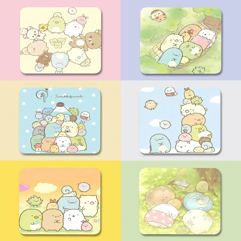 Cute Cartoons S-Sumikko Gurashi Mini Mouse Pad Office Mousepad Small With Stitched Edge Non-Slip Rubber Base For Home Computer