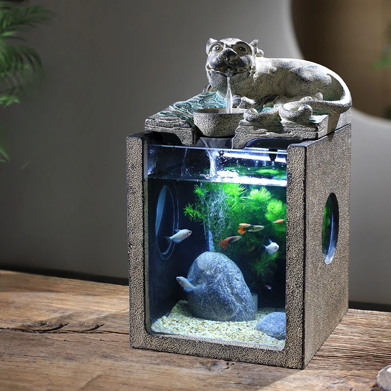 Zhaocai Pixiu Flowing Fish Tank Decoration Chinese Style Home Antique  Shui Town House Fish Pool