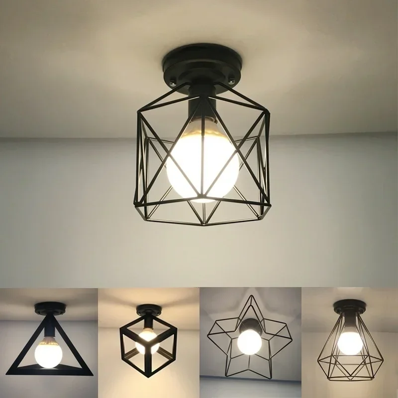 1PC Retro Ceiling Light Home Decoration Lampshade Lamp Holder Metal Cage Versatile Decorative Pendant Light Bulb Not Included