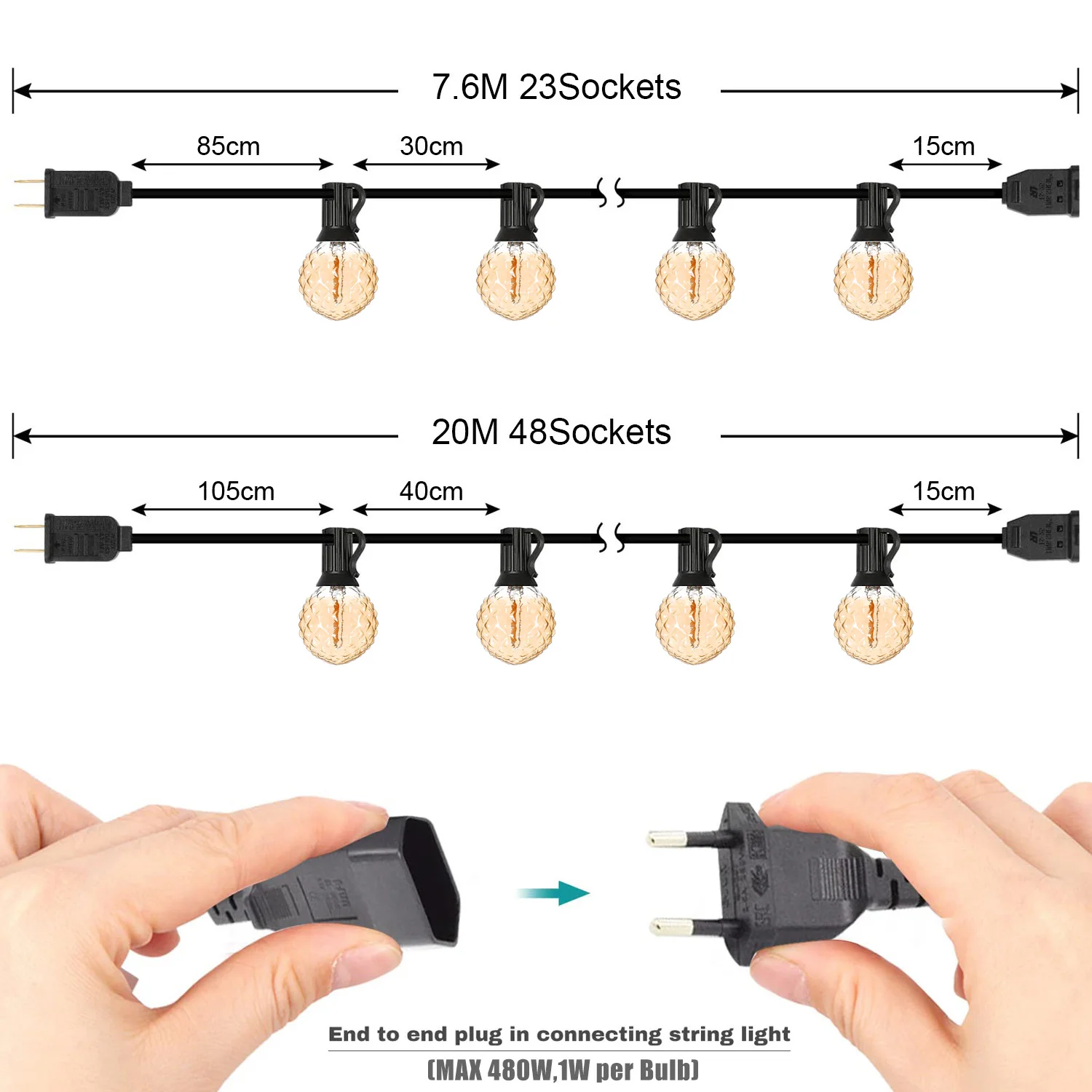 25FT 65FT G40 E12 Outdoor Garland String Light Vintage Dimmable Diamond Shaped Bulb Backyard Connectable Decor Fairy Light Chain