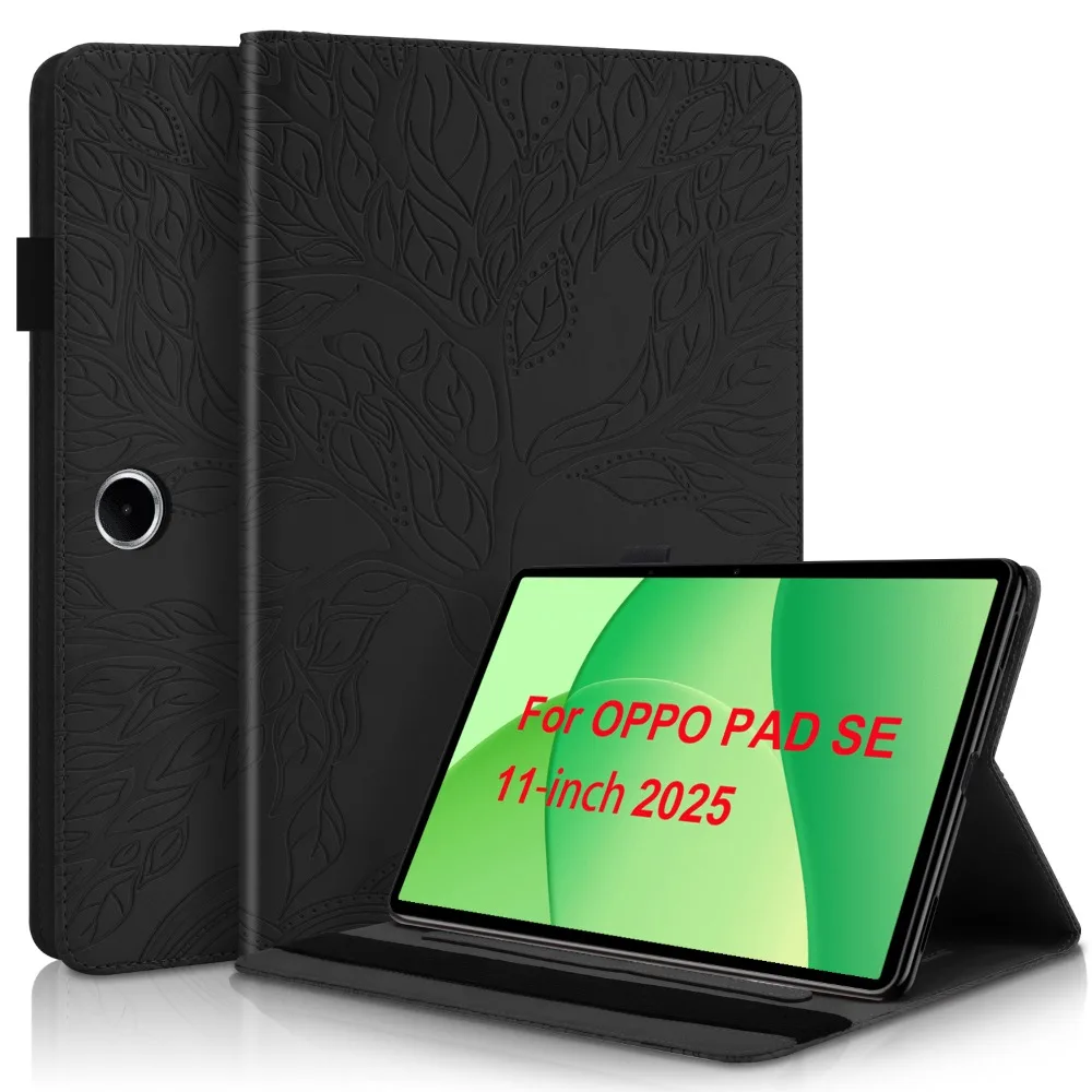 Capa para oppo pad se tablet 11 "árvore 3d em relevo couro pu capa flip para funda oppo pad se 11 polegadas 2025 caso coque