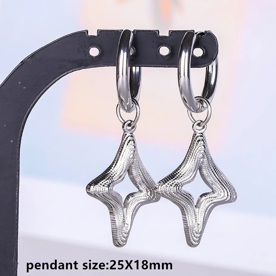 Stahlfarbener Engel-Stern-Kreuz-Schwert-Charm-Ohrring, kein Anlaufen, Ohrpiercing, Edelstahl-Ohrringe für Damen und Herren, Schmuck, Kolczyki – Detail 6