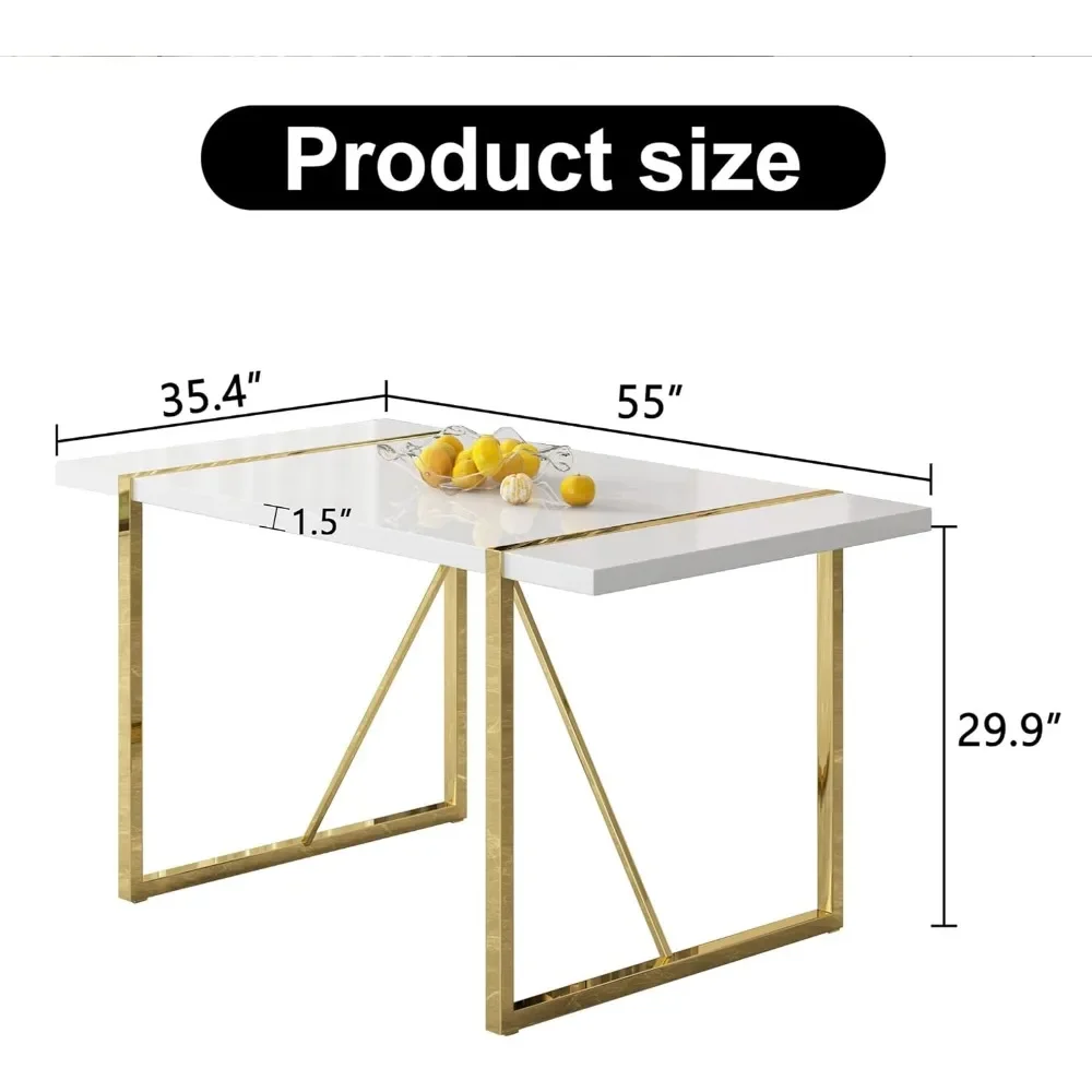 Conjunto de 7 peças para sala de jantar, conjunto de mesa de jantar moderna para 6 pessoas com estrutura de metal e assento acolchoado, tampo de mesa em laca para cozimento de piano.