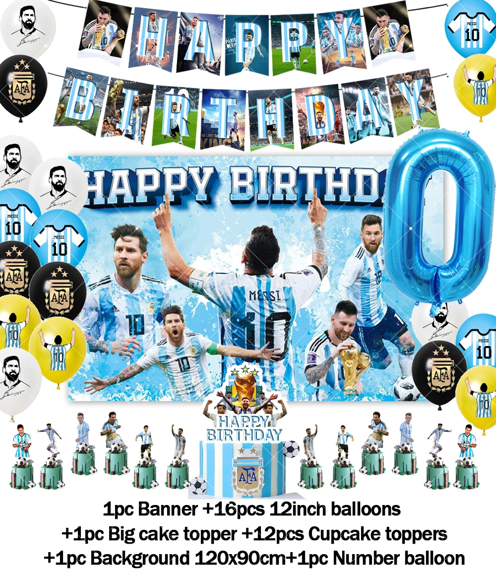 Fußballspieler Argentinien-Leo-Messi-Thema Fans Geburtstag Party Banner Hintergrund Kuchen Topper Nummer Ballon Dekor Requisiten Kinder Geschenk