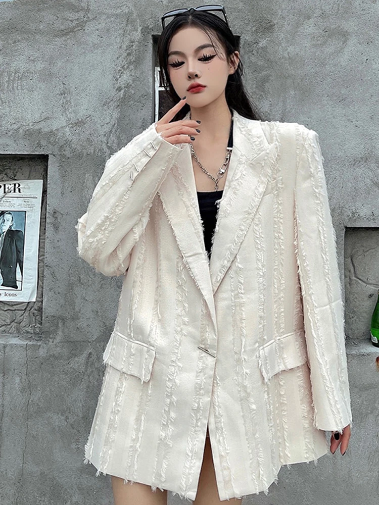 SONNEESD Streetwear Fashion Harajuku Style Neutral Coat Rough Edge Vintage Personality Full Sleeve Design Loose Black Suit Coat