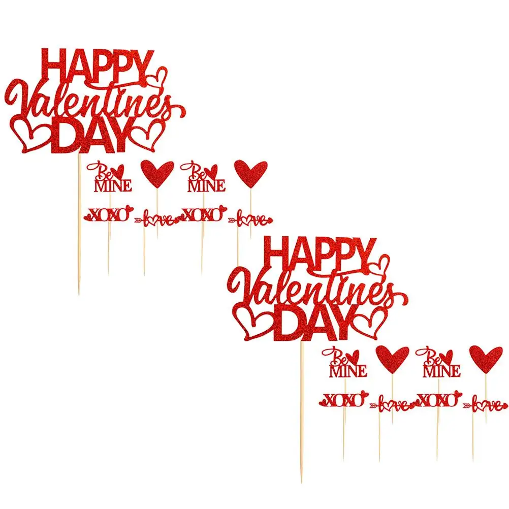 

50 Pcs Heart Cake Decoration Picks Red Glitter Valentines Day Wedding Cupcake Toppers Festive Cake Adornments Decorative Inserts