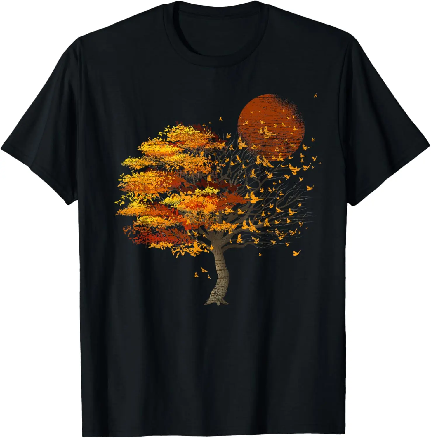 Full Moon Flock of Birds Tree Outdoor Wildlife Nature Forest T-Shirt Cotton Casual Graphic T Shirts Camisas Streetwear