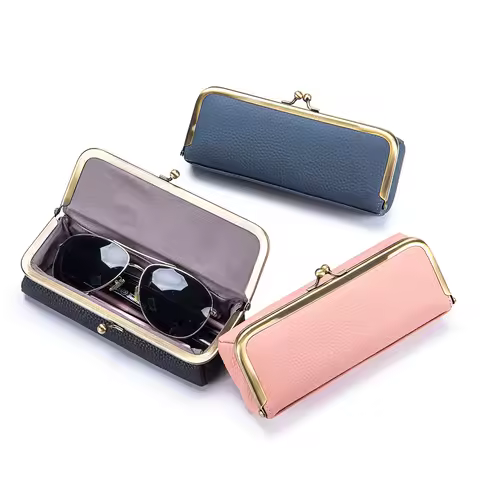 Genuine Leather Glasses Bag Man Women Clip Sunglasses Storage Holder Drawstring Bag Fashion Eyebrow Pouch Eyeglasses Eyewear Box