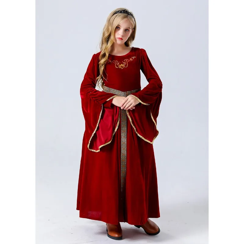 Halloween Parent-Child Vintage Court Ball Flared Sleeve Cosplay European Medieval Costume Middle Eastern Queen Play Dresses