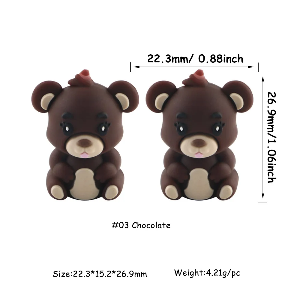 8 stks/partij 3D Model Cartoon Teddybeer Geit Dier Siliconen Kralen Voor Sieraden Maken DIY Armband Sleutelhanger Beadable Pen Accessorie