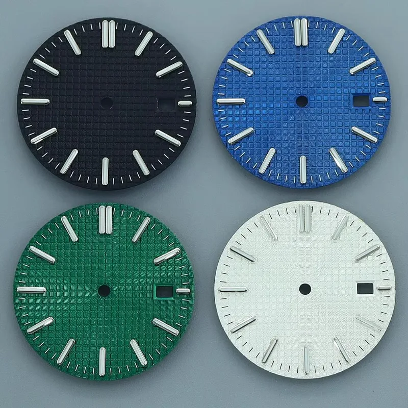 31.8MM Metal Farmhouse Oak Style Watch Dial Silver Markers Green Luminous for NH35 Movement Modification Replacement