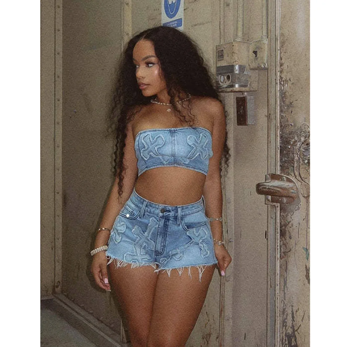 

Denim Crop Tops Summer Two Piece Pant Sets Biker Shorts Suits Sets Cropped jean Jackets Tracksuit Sexy Outfits Y2K Fashion