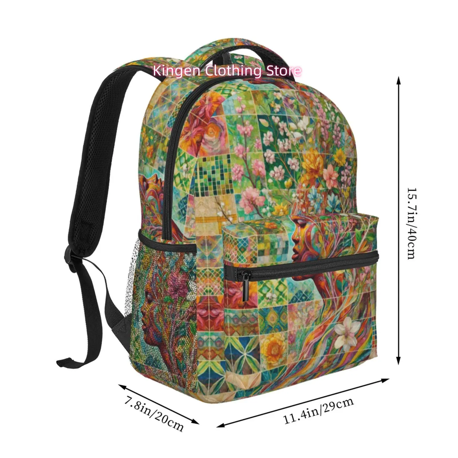 Floral Mosaic Human Face Art Print Travel Hiking Backpacks, Ideal for Ipads And Laptops, Comfortable And Lightweight, Suitable f