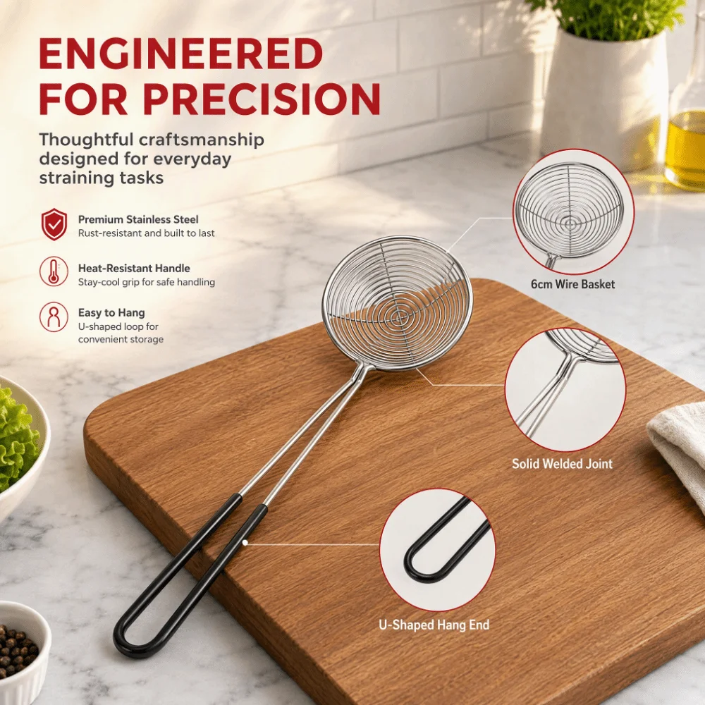 8pcs Stainless Steel Pearl Skimmer Spoon Long Handle 27.5*6cm Spider Strainer Skimmer Hanging Utensil Mesh Basket Skimmer Ladle