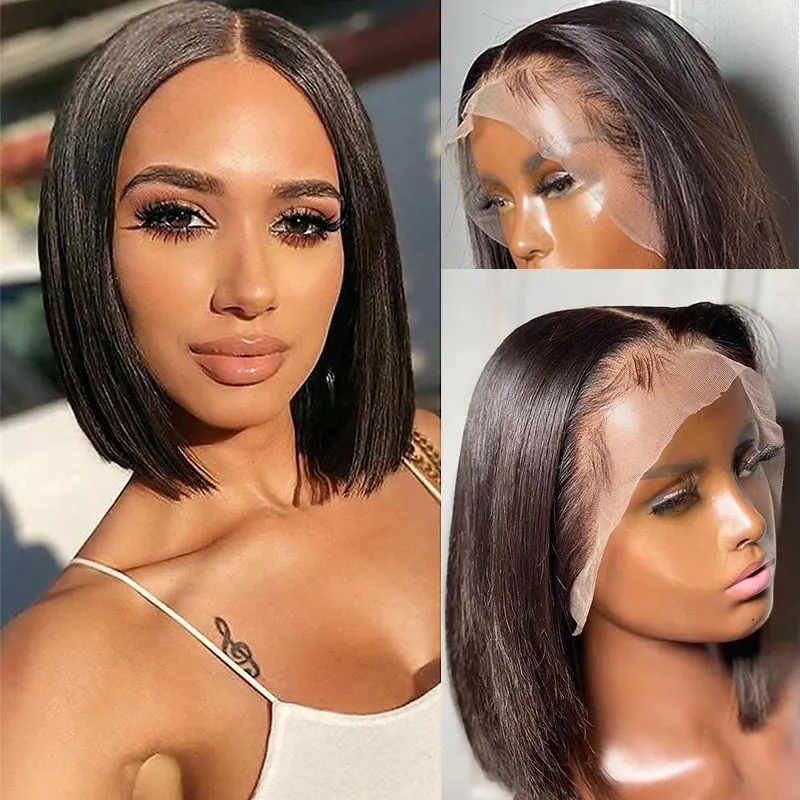 Leimlose Perücken Echthaar Dichte Remy Echthaar brasilia nische gerade Bob Perücken für Frauen t Teil Spitze Frontal zum Verkauf Natur haar