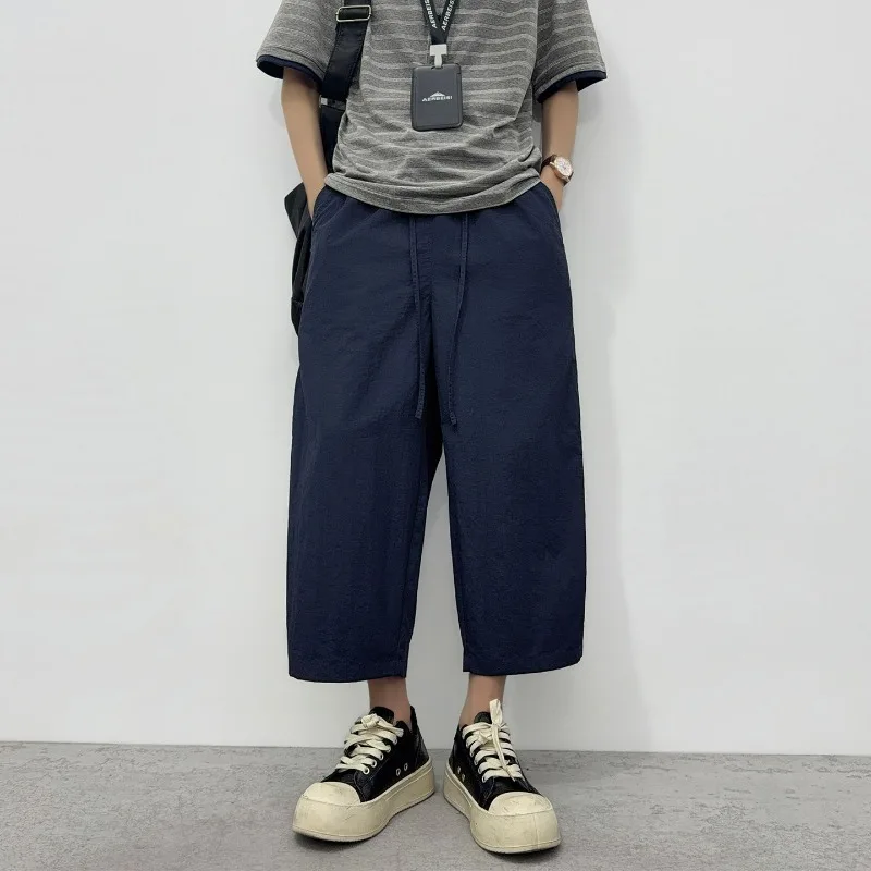 Summer New Men's Ice Silk Pants Korean Y2K All Match Elastic Sweatpants Lightweight Casual Fashion Straight Loose Solid Trousers