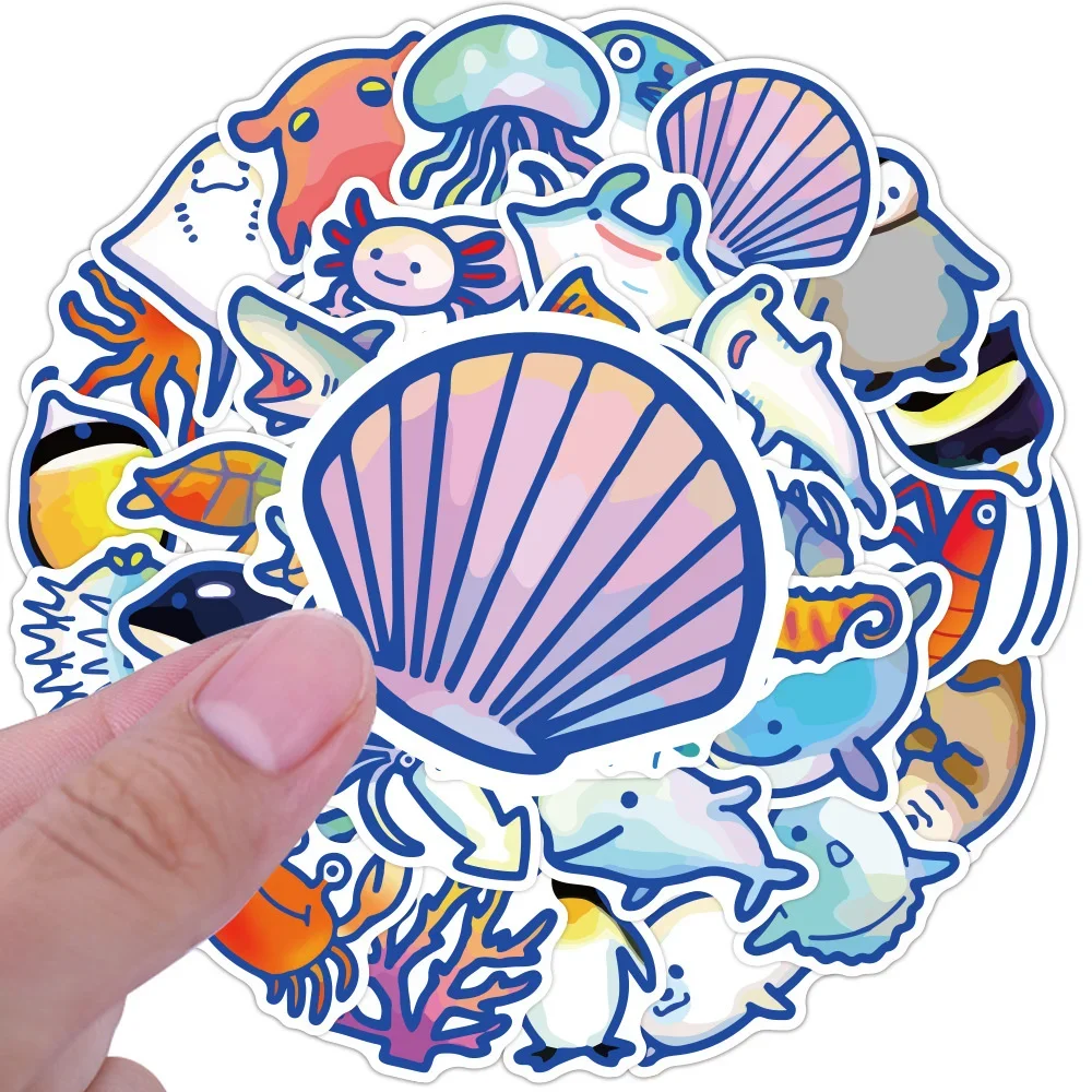 

40 PCS Cute Cartoon Aquarium Marine Life Fish and Shrimp Stickers for iPad Toy Luggage Laptop iPad Skateboard Sticker