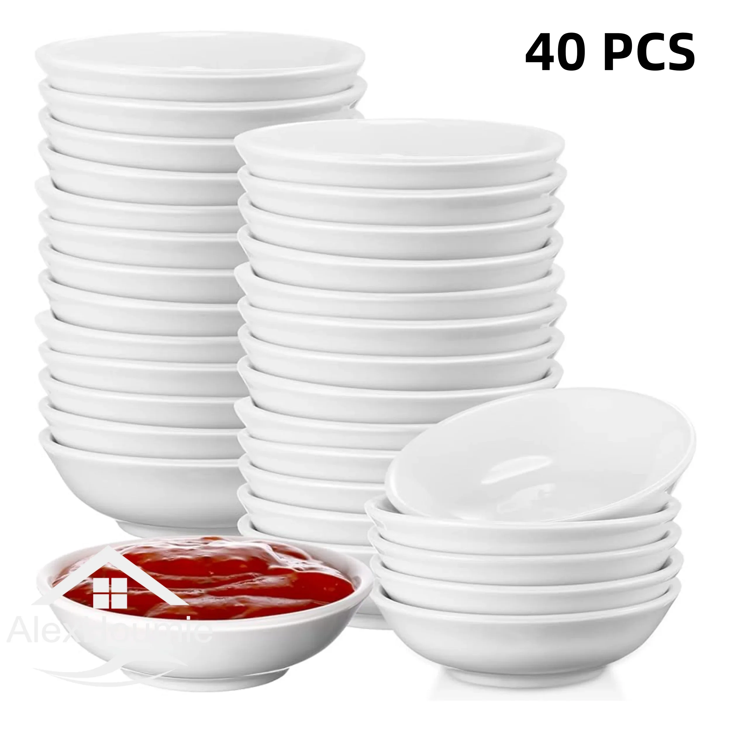Juego de 40 Tazones Pequeños de Plástico para Salsas, para Restaurantes, Bares y Cocina, Tazones Blancos para Salsas, Juego de Platos para Salsa de Soya
