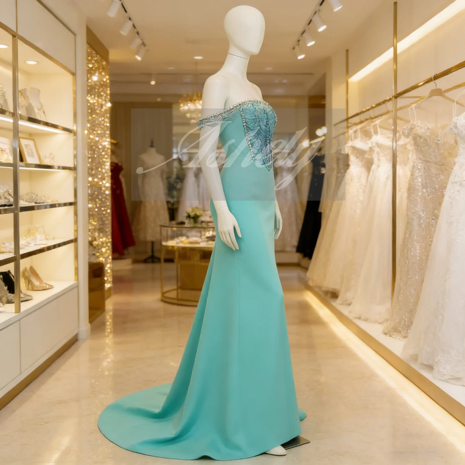 

Luxury Women Prom Dresses Off Shoulder Beading A Line Floor Length Formal Special Occasion Wear Wedding Guest Party Customized