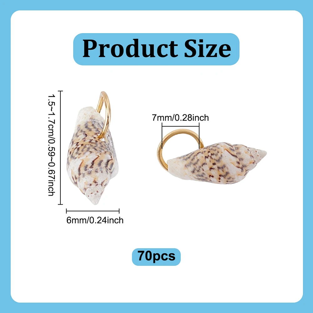 70Pcs Shell Pendants Conch Seashells Craft Beads Cowrie Sea Shells Pendant Summer Sea Shell Pendants with Stainless Steel Rings
