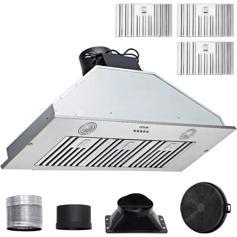 شفاط المطبخ VEVOR، 800CFM 3 سرعات، فتحة مطبخ مدمجة من الفولاذ المقاوم للصدأ مقاس 36 بوصة مع زر ضغط للتحكم في أضواء LED