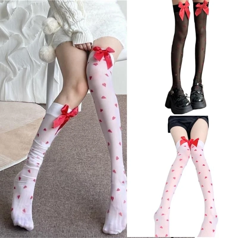 

Red Heart Thigh High Stockings Halloween Cosplay Socks Silk Stockings Sheer Over the Knee Socks Tights for Women Girls 15UB