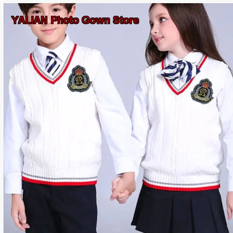 Boys Girls Knit Vest Toddler Older Kids Solid Color Cotton Round Neck Sleeveless School Uniform Soft