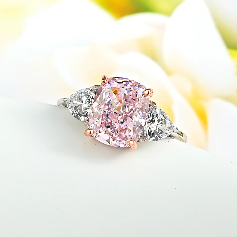 Luxury pink diamond Radian ice cut 925 silver ring set with high carbon diamond temperament versatile ice cut