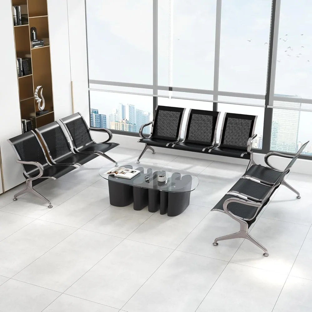 

3-Seat Waiting Room Chairs Set - Office Guest Reception Seat Bench with Arms for Airport, Hospital, Bank, Salon, Barbershop,Hall