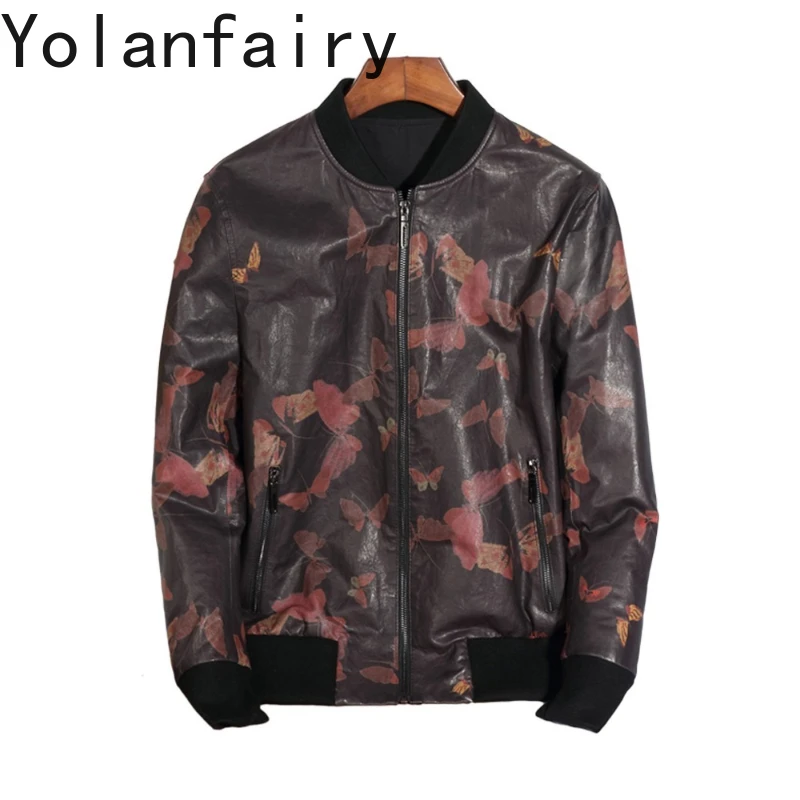 YOLANFAIRY High Quality Vegetable-tanned Sheepskin Leather Jackets Man Fashion Short Baseball Coat Real Leather Jacket Slim-fit