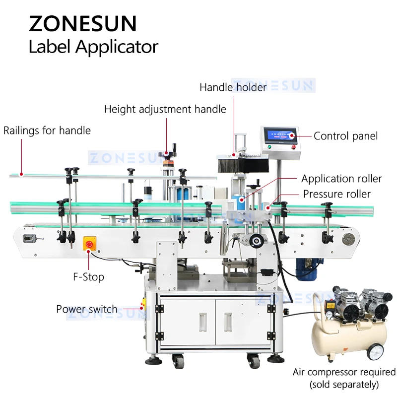 Zonesun-バケットラベリングマシンZS-TB790,ペールラベラー,ラベルアプリケーター,ラップアラウンドテーパー付きボトルラベリングマシン