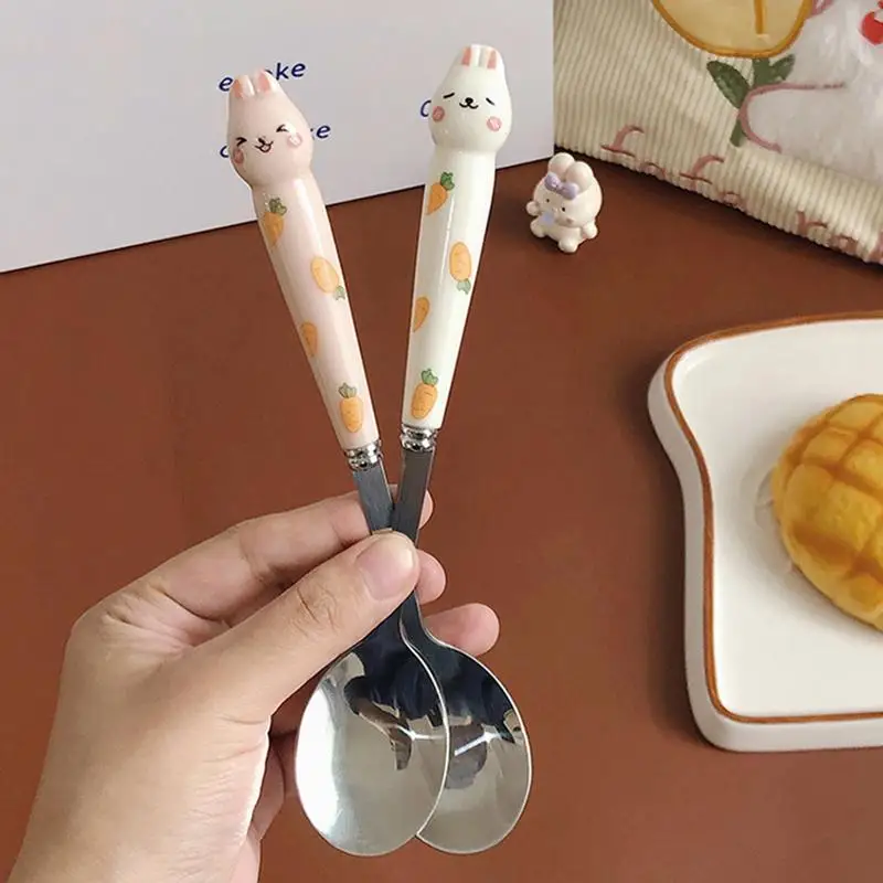 

Cartoon Bunny Cutlery Kit Stainless Steel Mirror Polished Flatware Set Spoon and Fork Set in Storage Box Kitchen Eating Utensils