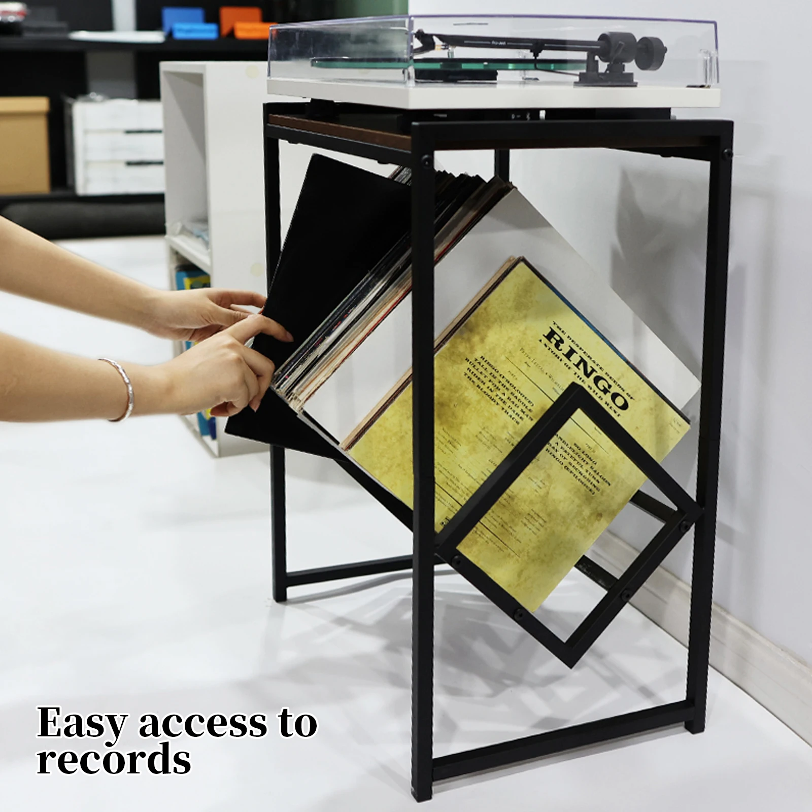 

NEW Vinyl Record Storage Holder Rack Large Capacity Wooden Iron Shelf Record Display Table Stand Albums LP Storage Container