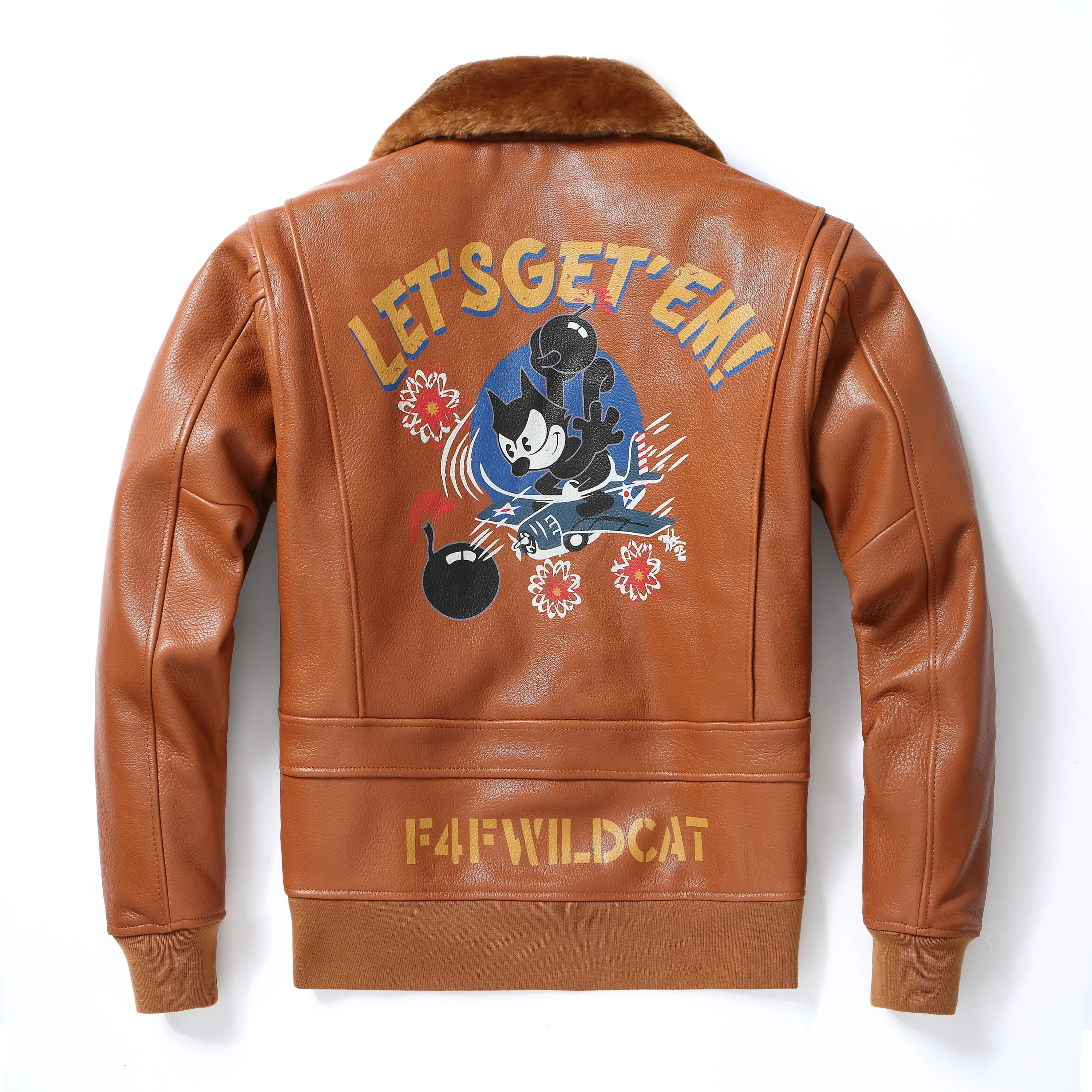 Orange Winter Leather Jacket Men Retro Style Plus Size 3XL Genuine Natural Sheepskin Turn-Down Collar Military G1 Flight Coat