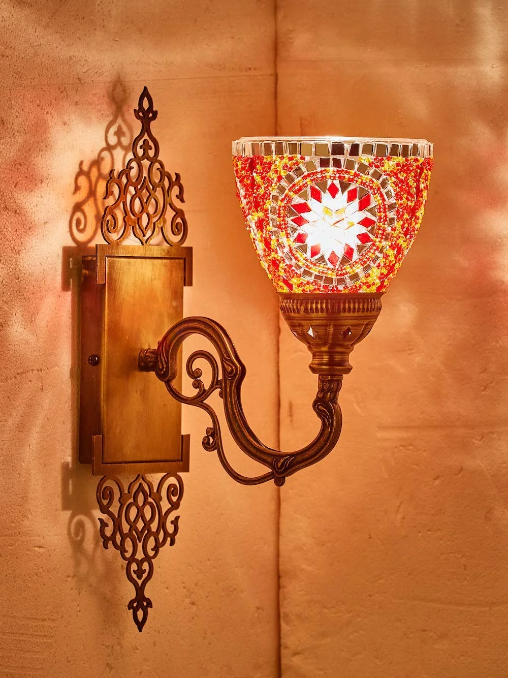 Arabian Handmade Wall Lamp Mosaic Shade Turkish Moroccan Glass Lantern Bedside Home Decoration Light Bronze