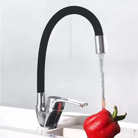 Silicone Tube Pipe Kitchen Sink Faucet Hot and Cold Water Mixer Tap 360 Degree Rotating Flexible Hose Tap Deck Mount Single Hole