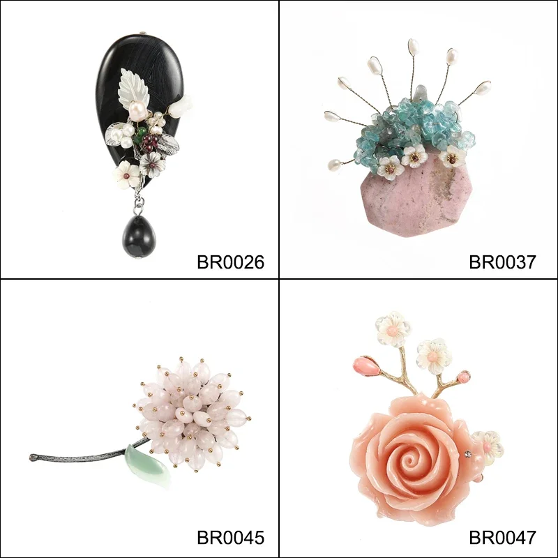 TDQUEEN Brooches Black Natural Stone Broches Shell Flower Safety Pin Jewelry Freshwater Pearl Beads Brooches for Women