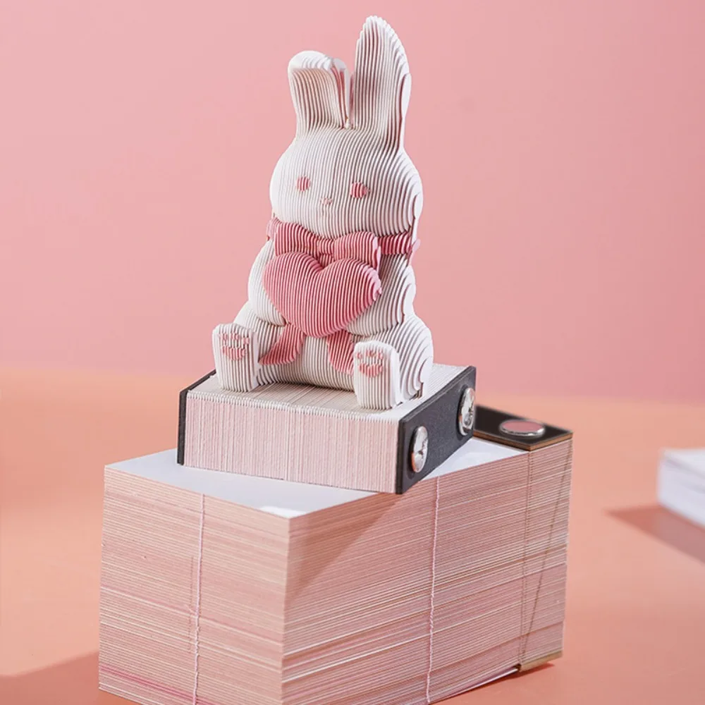 3D Pop-Up Paper Sculpture Bunny Memo Pad, Creative Tear-Off Calendar Notepad, Cute Animal Cartoon Sticky Notes for Office Home
