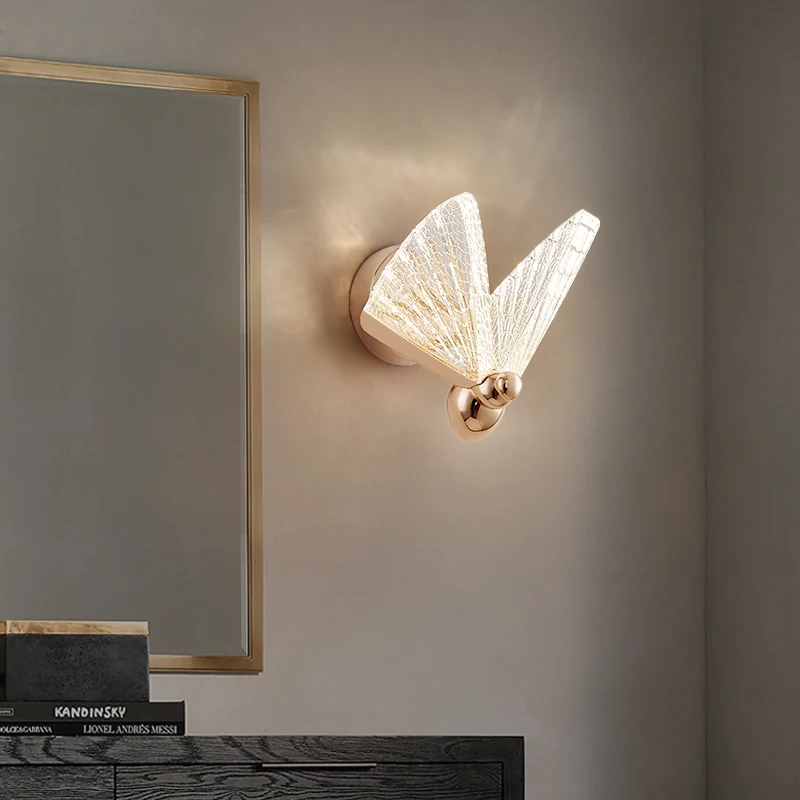 

2023 New Hot Butterfly Light Wall Lamp Light Luxury Modern Simple Creative Nordic Hotel Bedroom TV Wall LED Three-color Light