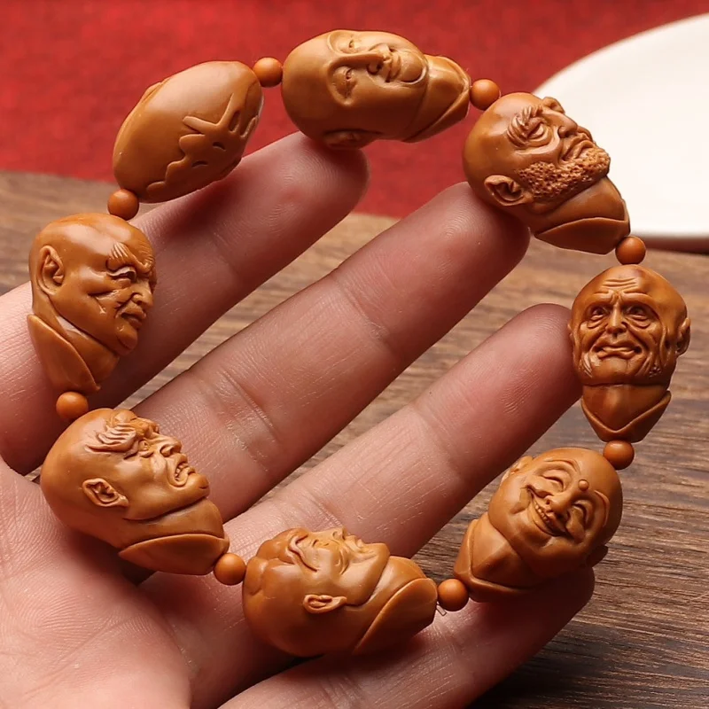 

New Olive Nut Hand Carved Seven-Star Arhat Bracelet Workmanship Three-Dimensional Open Face Vivid Stone Carving Collectible Arts