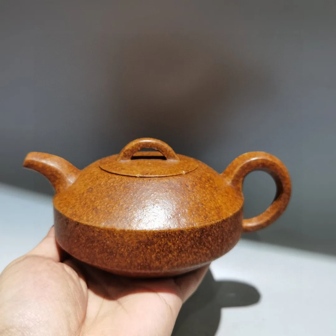 

7"Chinese Yixing Purple Clay Teapot Curved spout pot Flat shaped pot Kettle Teapot Tea Ceremony Amass wealth Ornaments